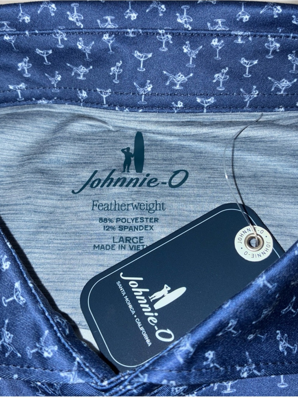 Johnnie-O Featherweight Navy Short-Sleeve Shirt - Large Martini pattern